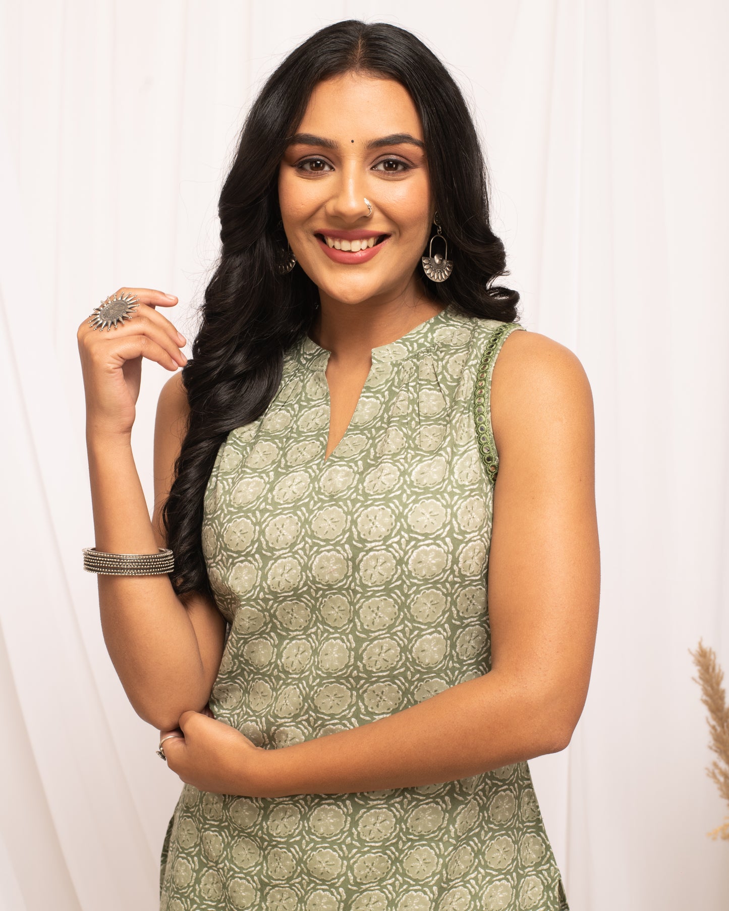 Elegant Green Printed Cotton Kurta
