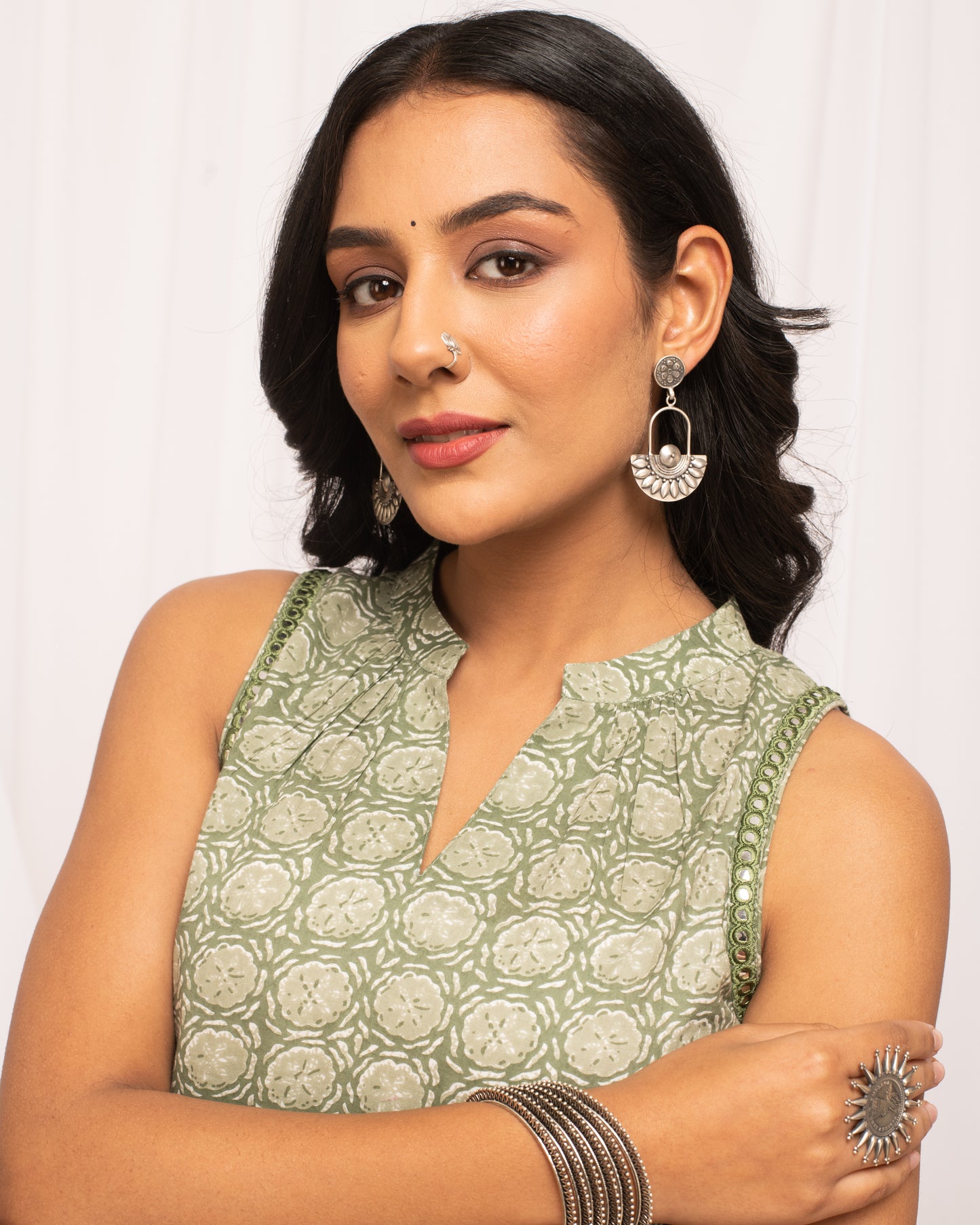 Elegant Green Printed Cotton Kurta