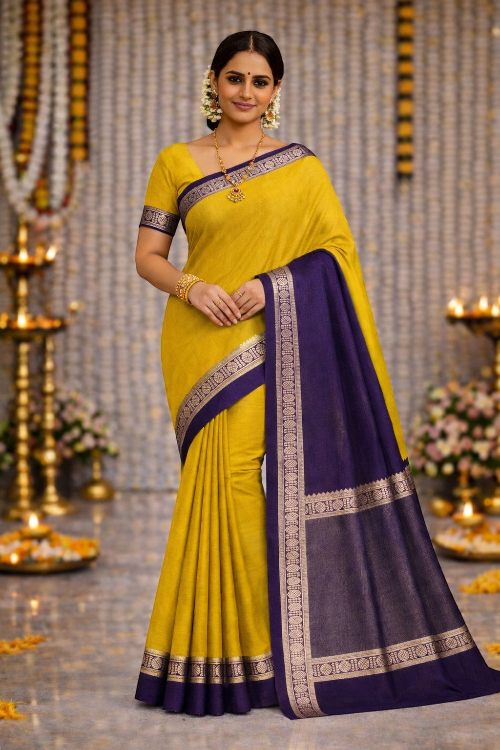 Assam Chanderi Silk Saree with Contrast Motif border
