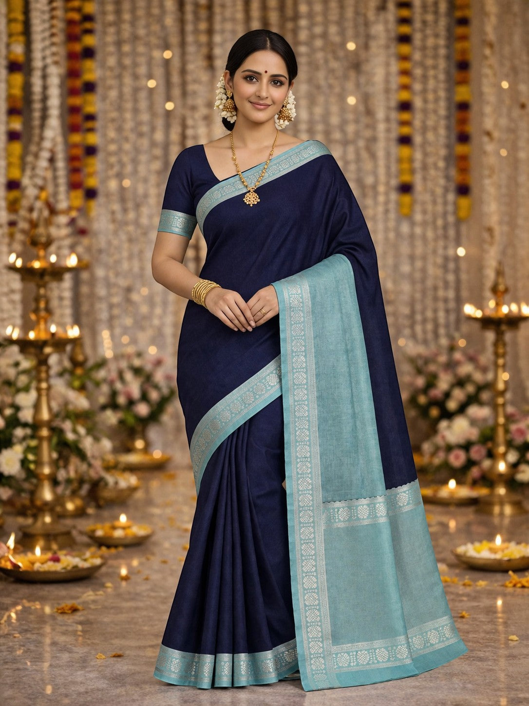 Assam Chanderi Silk Saree with Contrast Motif border