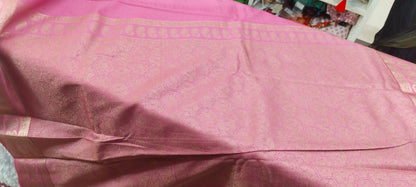 Red Crepe Silk Saree | Fine Gold Zari Check Body | Grand Pink Crepe Pallu | Bridal Wear