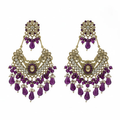 Multicolour Kundan Chandbali Earrings with Rainbow Crystal Drops