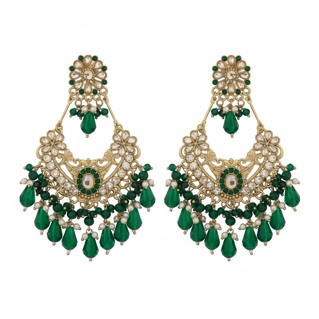 Multicolour Kundan Chandbali Earrings with Rainbow Crystal Drops