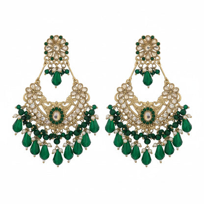 Multicolour Kundan Chandbali Earrings with Rainbow Crystal Drops