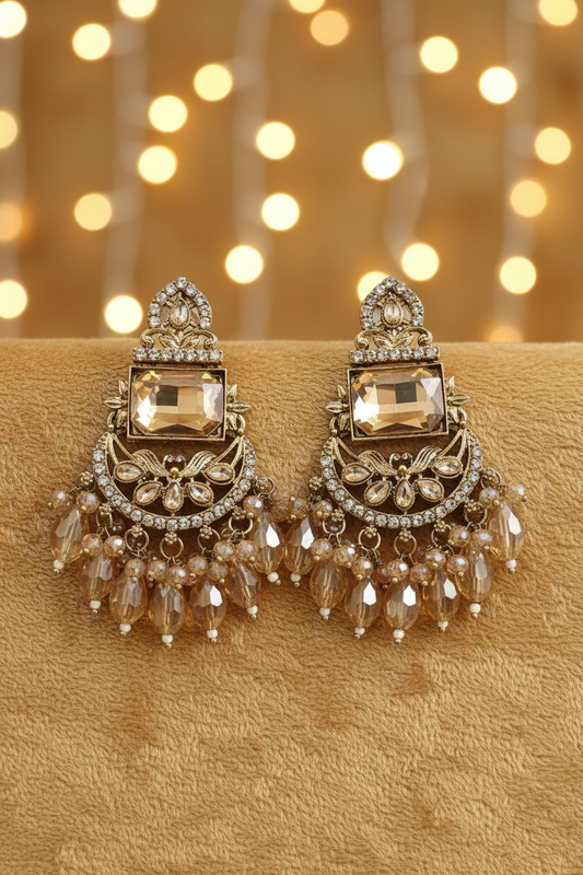 Antique Gold Mughal Chand Bali Chandelier Earrings - E-commerce Product Image