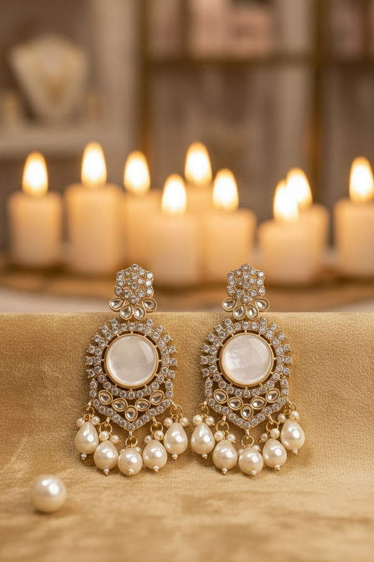 Gold Kundan Chand Bali Earrings - E-commerce Product Image