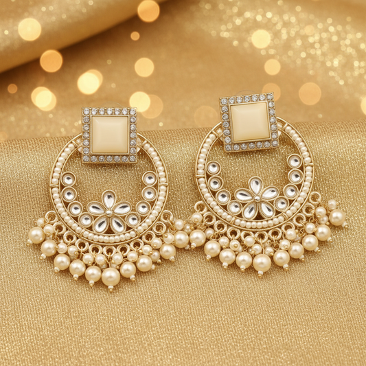 Gold Kundan Chand Bali Earrings - E-commerce Product Image