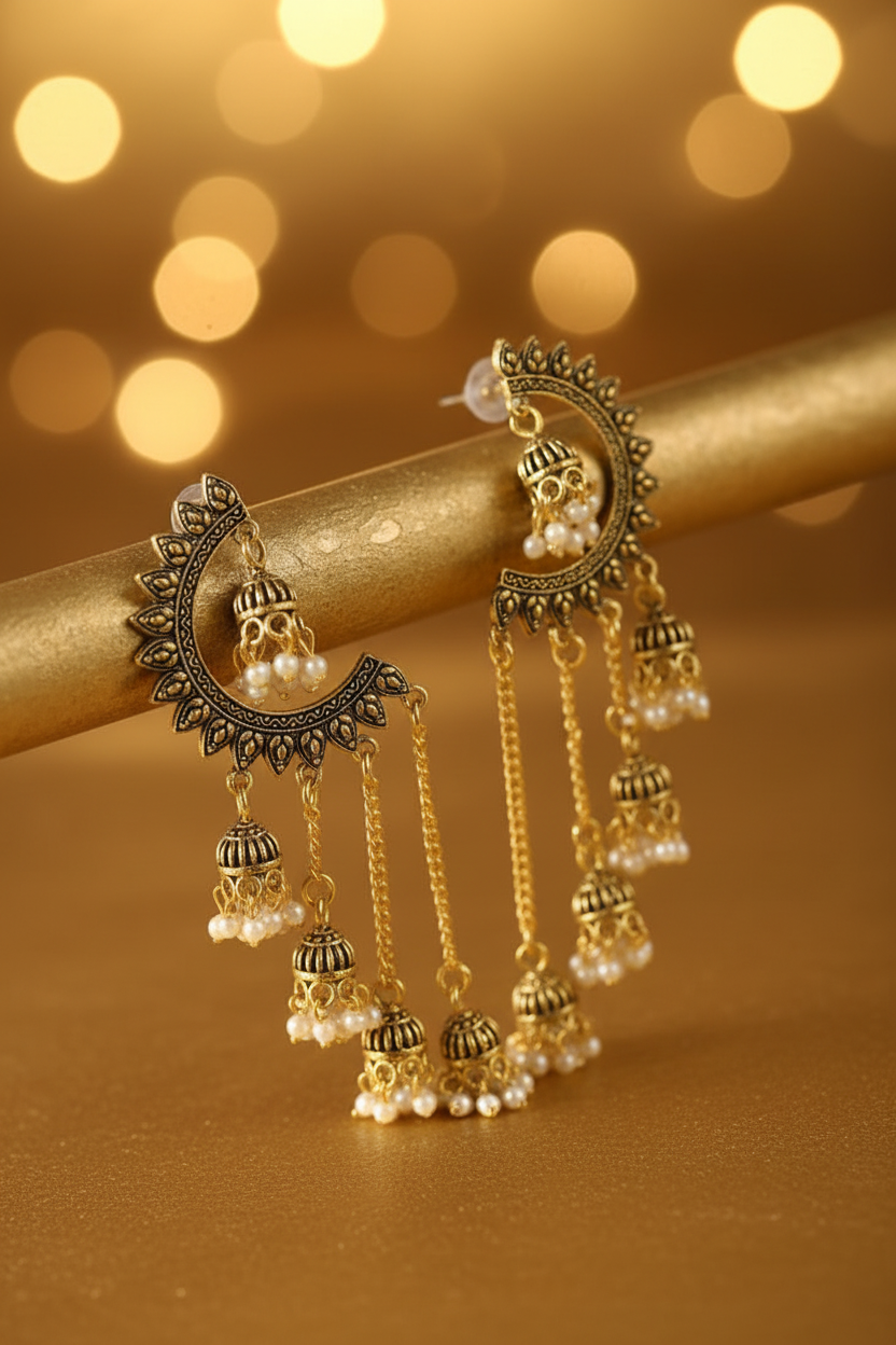 Antique Gold Chand Bali Earrings - E-commerce Product Image