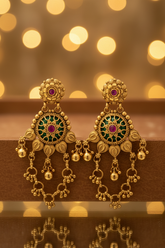 Antique Gold Temple Chandelier Earrings - E-commerce Product Image