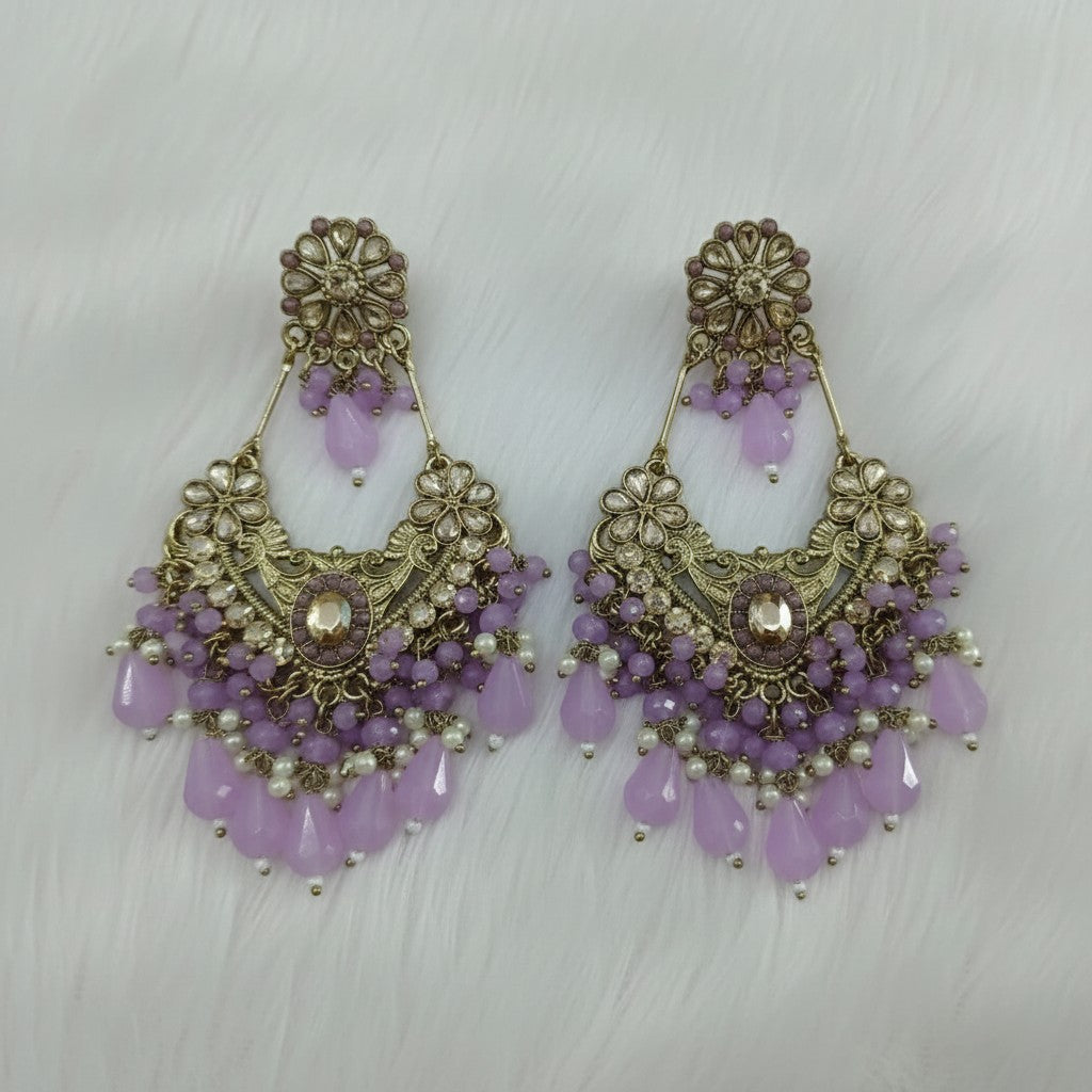 Multicolour Kundan Chandbali Earrings with Rainbow Crystal Drops