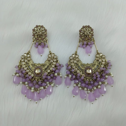Multicolour Kundan Chandbali Earrings with Rainbow Crystal Drops
